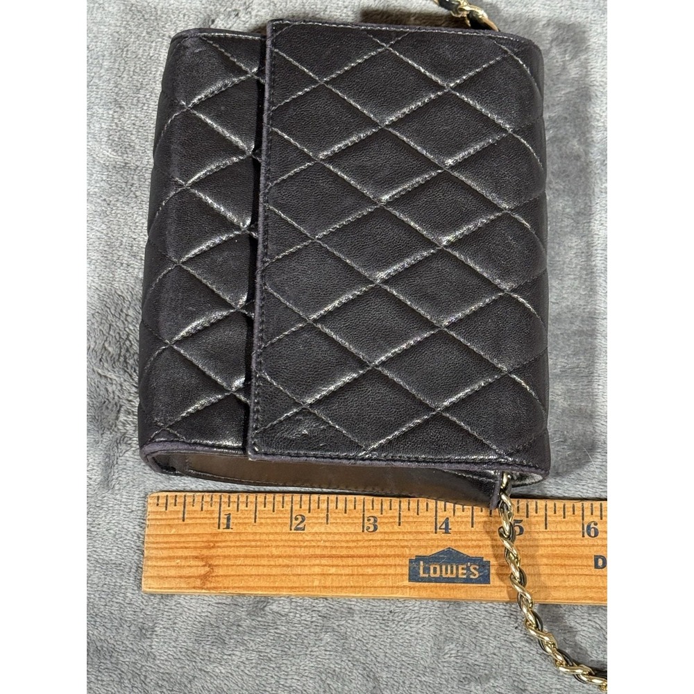 Vintage I Magnin Crossbody Bag Womens Small Black Quilted Leather Chain Strap - Picture 14 of 14
